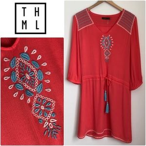 THML Embroidered Tassel Drawstring dress